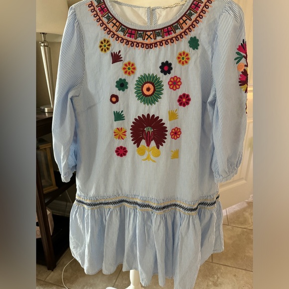 Ellison Dresses & Skirts - EUC  Ellison embroidered striped peplum  Mini dress SZ M pit2pit 18”, length 33”